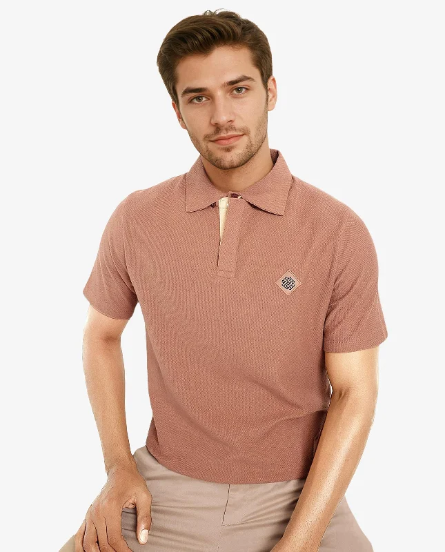 Upgrade your wardrobe with stylish men's apparel – now on sale!  Rare Rabbit Men's Charles Dusky Orange Cotton Fabric Short Sleeve Regular Fit Plain Knitted Polo T-Shirt