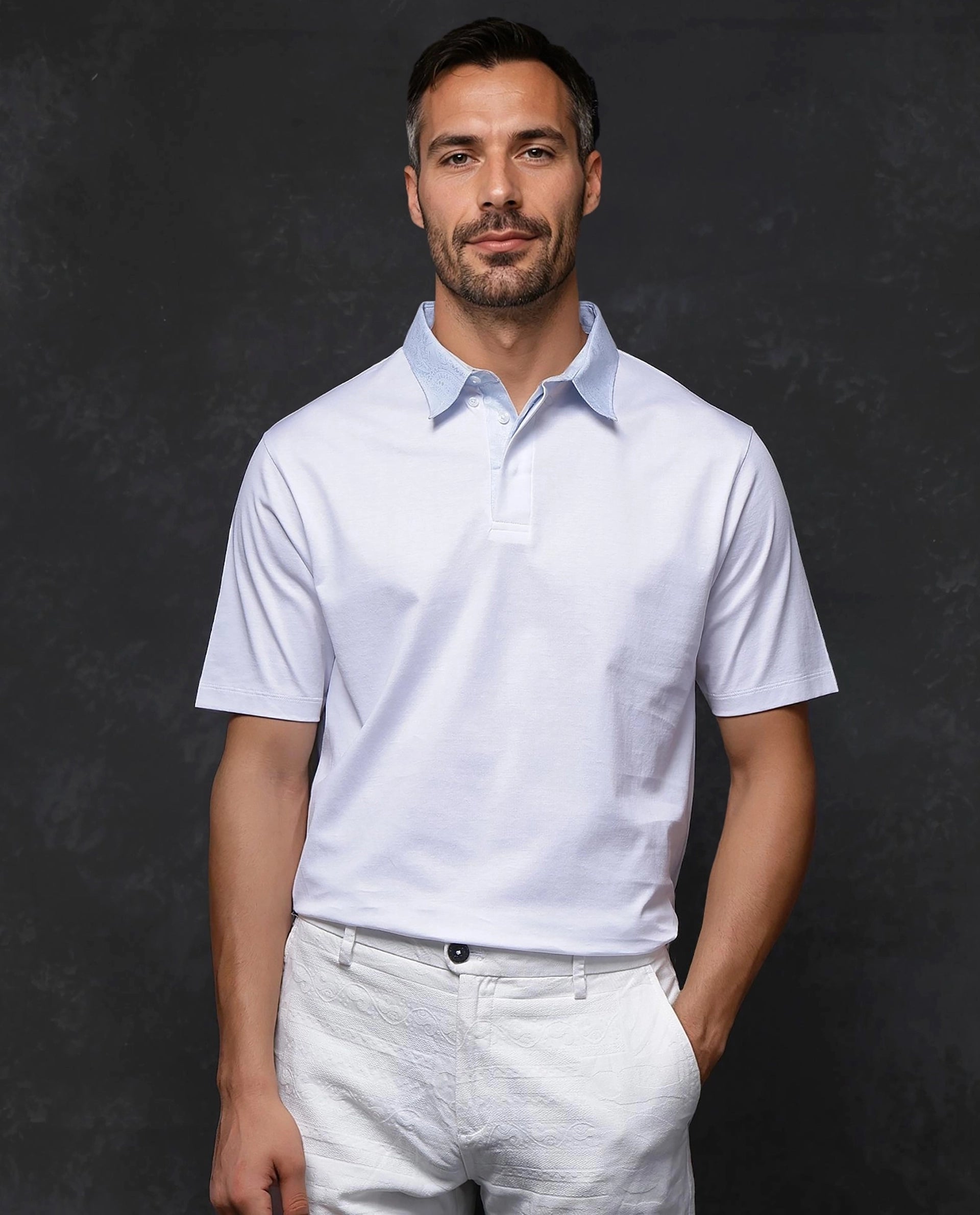 Check out the best prices on men's fashion basics – limited time offer.  Rare Rabbit Men Clarence-1 White Short Sleeve Collared Neck Button Closure Plain Polo