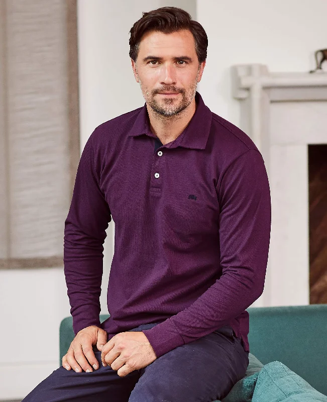 Bundle and save: Shop men’s fashion and enjoy exclusive discounts.  Deep purple Cotton-Pique Long Sleeve Polo Shirt