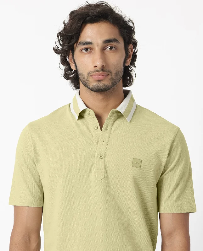 Shop now for affordable fashion – Enjoy free shipping on clothing orders.  Rare Rabbit Men's Divide Dusky Green Cotton Fabric Striped Collar Half Sleeves Polo T-Shirt