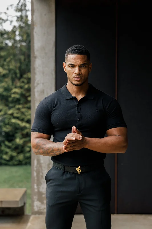 Shop new arrivals in clothing and save up to 60% off select items.  Father Sons Classic Black Polo Shirt with Tonal Button and Embroidery - FSH824
