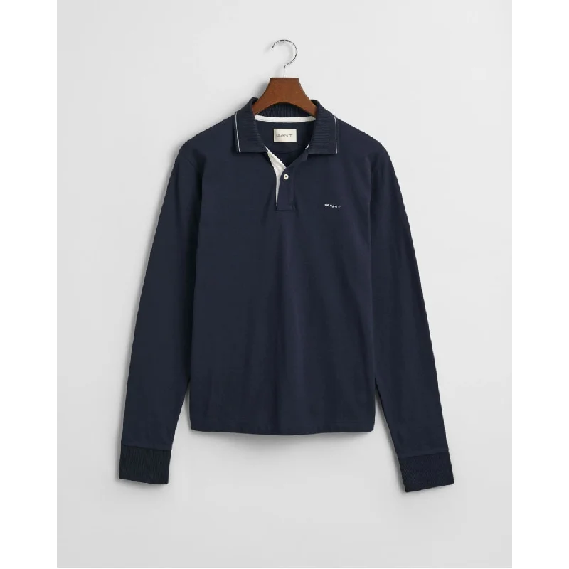 Limited-time promo – up to 70% off on men's essentials.  GANT Textured Collar Long Sleeve Polo Shirt Evening Blue 2062047