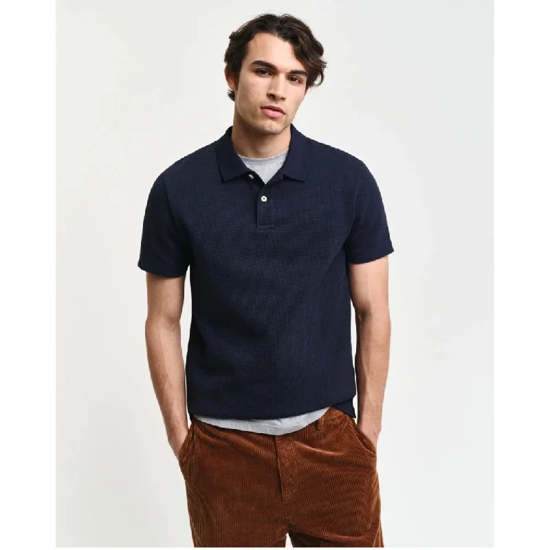 Best deals  fashion – Don’t miss the latest clothing discounts.  GANT Waffle Textured Polo Shirt 2062049 Evening Blue