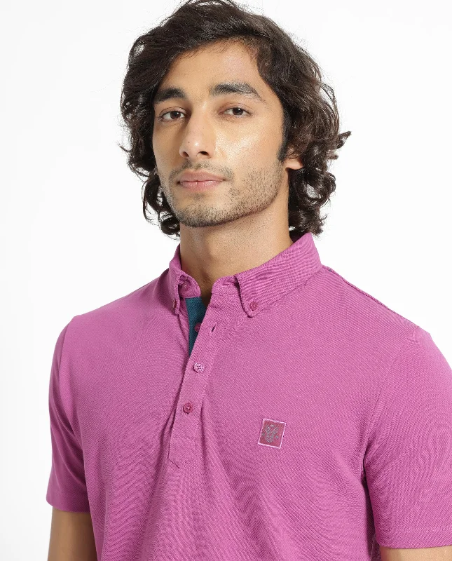 Exclusive online offer: Save 30% on all men's clothing.  Rare Rabbit Men's Herval Dark Pink Cotton Fabric Collared Neck Half Sleeves Polo T-Shirt