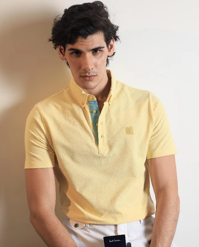 Shop the latest clothing deals – Huge discounts on fashion essentials!  Rare Rabbit Men's Herval Light Yellow Cotton Fabric Short Sleeves Collared Neck Slim Fit Polo T-Shirt