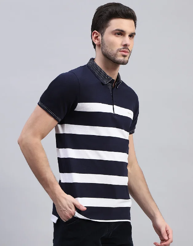 Get trendy clothes for less – Big savings on fashion basics! Men Navy Blue Stripe Polo Collar Half Sleeve T-Shirt Get trendy clothes for less – Big savings on fashion basics! Men Navy Blue Stripe Polo Collar Half Sleeve T-Shirt