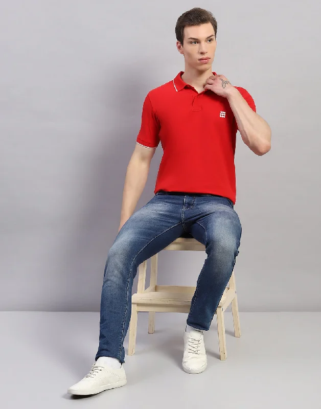 Don’t wait – Shop now for limited-time discounts on trendy clothing.  Men Red Solid Polo Collar Half Sleeve T-Shirt
