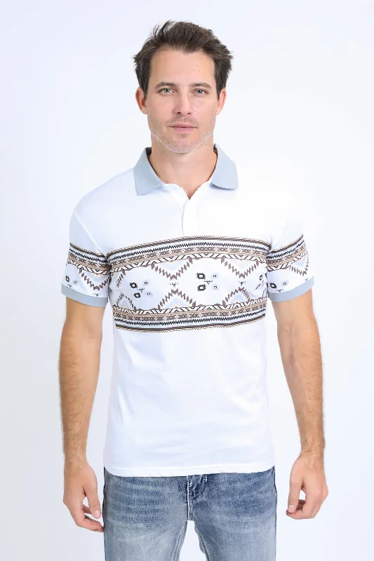 Shop the best fashion at unbeatable prices – Limited time only.  Men's Aztec Panoramic Print White Polo