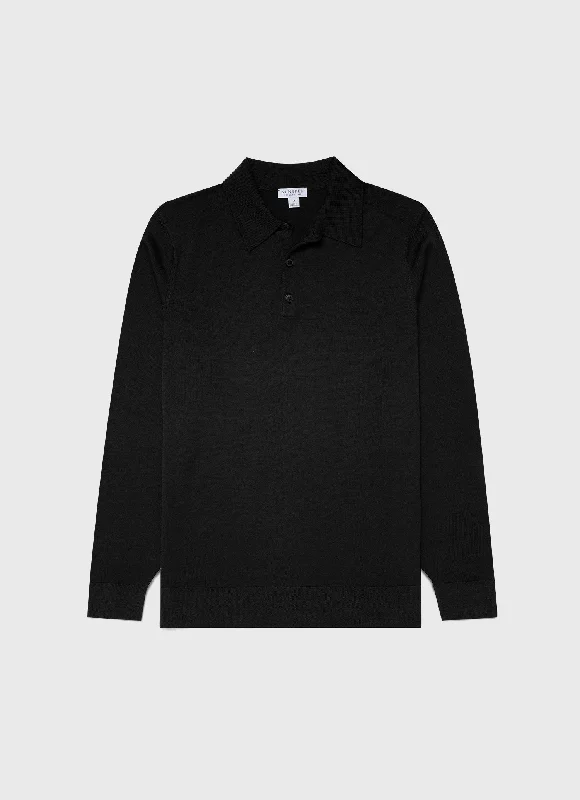 Time to upgrade your wardrobe – shop men’s fashion on sale.  Men's Extra-Fine Merino Polo Shirt in Black