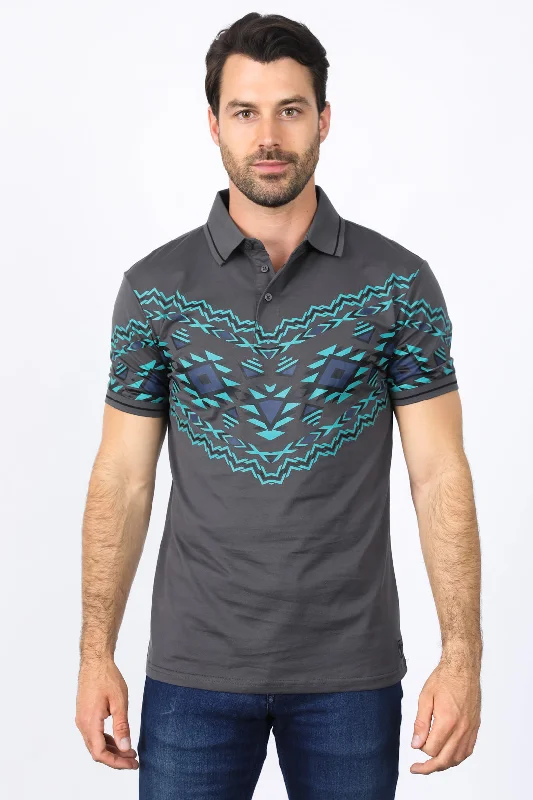 Shop stylish  fashion – Get huge savings on men’s clothing.  Men's Grey Aztec Panoramic Print Polo