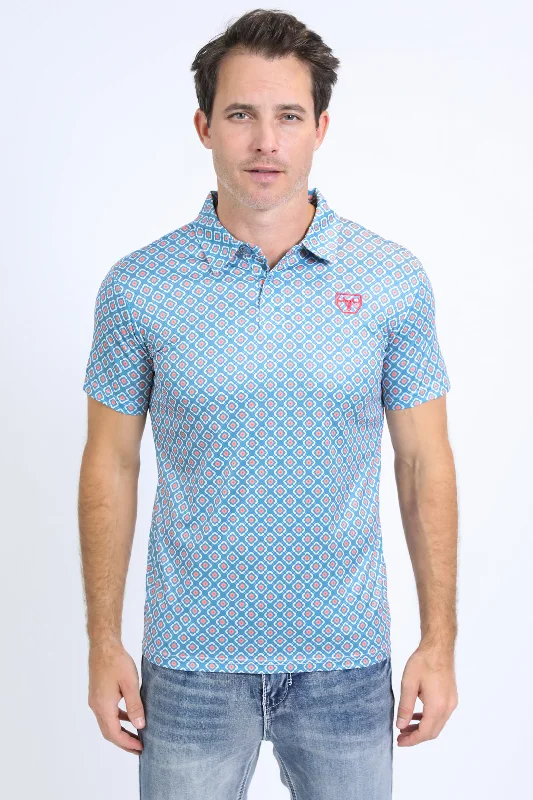 Shop stylish and affordable clothes –   Mens Performance Fabric Print Blue Polo