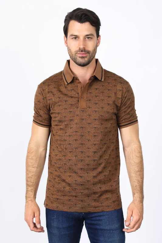 Shop stylish and affordable clothes –   Mens Premium Cotton Camel Polo Shirt with Print