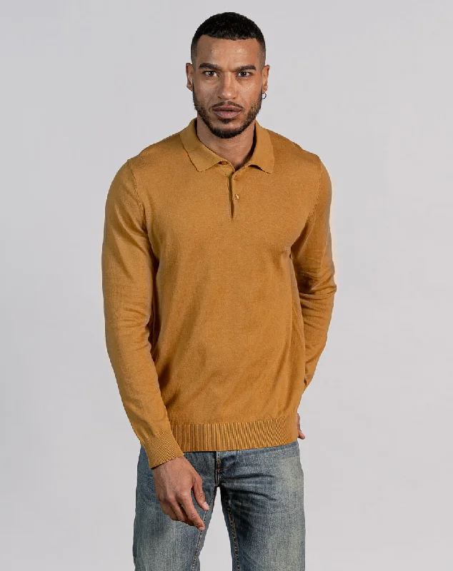 End-of-season clothing sale – Shop now for big savings!  ESSENTIAL LONG SLEEVE KNITTED POLO TOP - MUSTARD