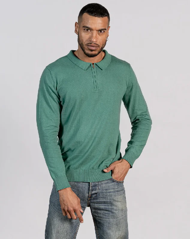 Shop men’s and women’s fashion at unbeatable prices today!  ESSENTIAL LONG SLEEVE ZIPPED POLO TOP - AQUA