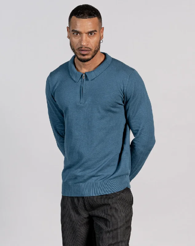 Get the latest styles in clothing – Shop now for unbeatable deals.  ESSENTIAL LONG SLEEVE ZIPPED POLO TOP - MID BLUE