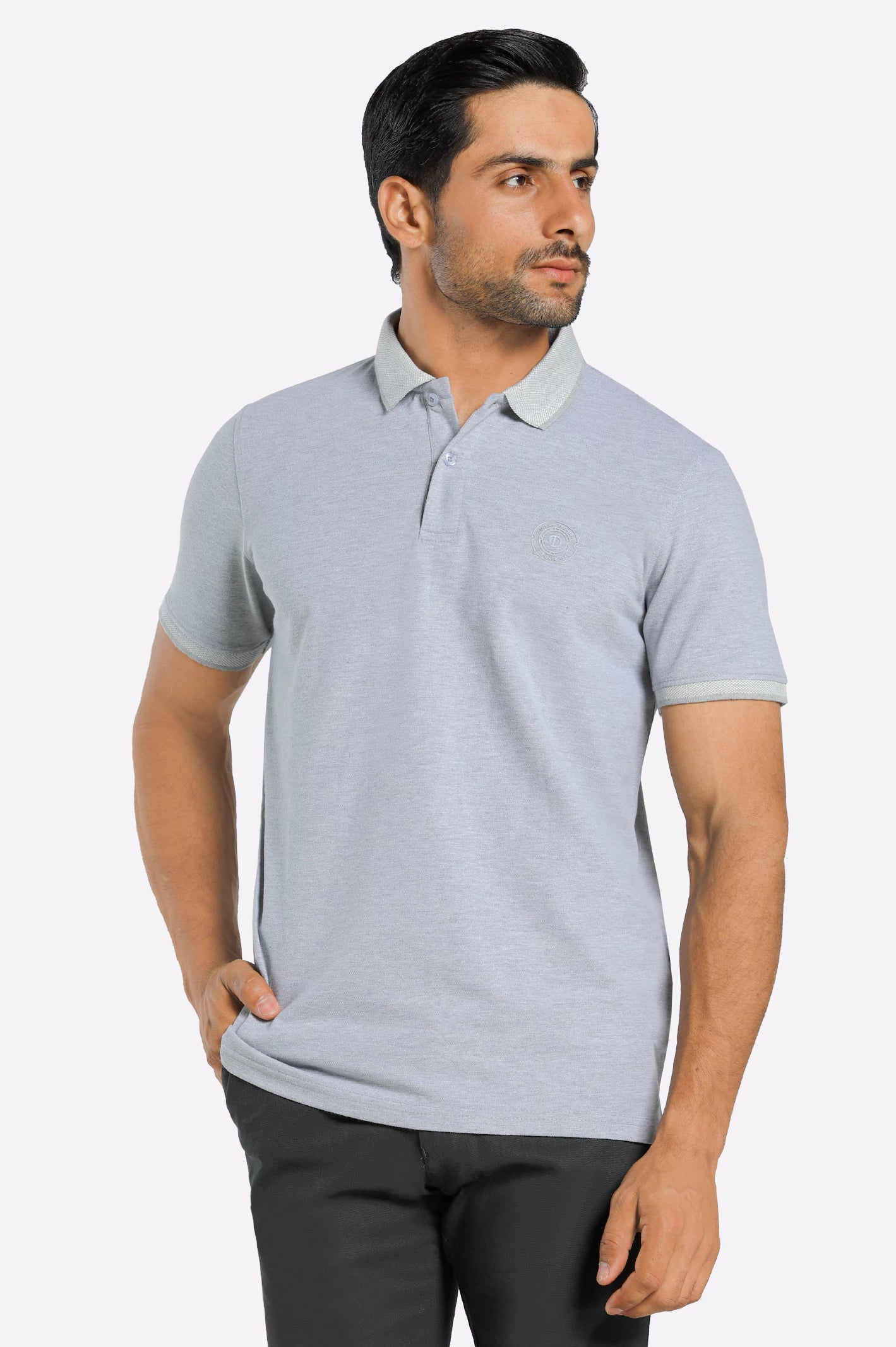 Shop the best  fashion at prices you can’t beat.  Heather Grey Jacquard Collar Polo