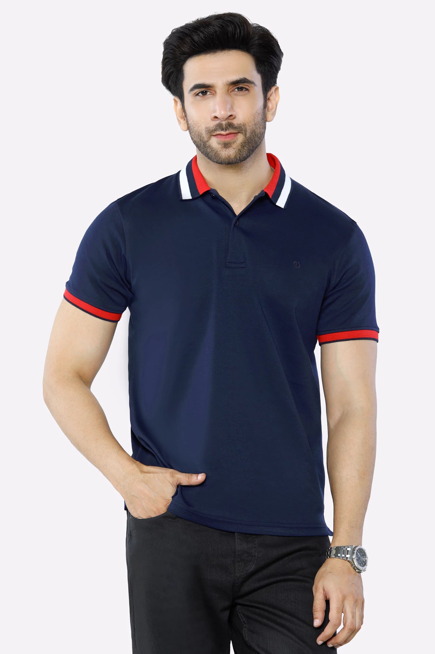 Save up to 60% on new arrivals in clothing – Shop now!  Blue Jacquard Collar Polo