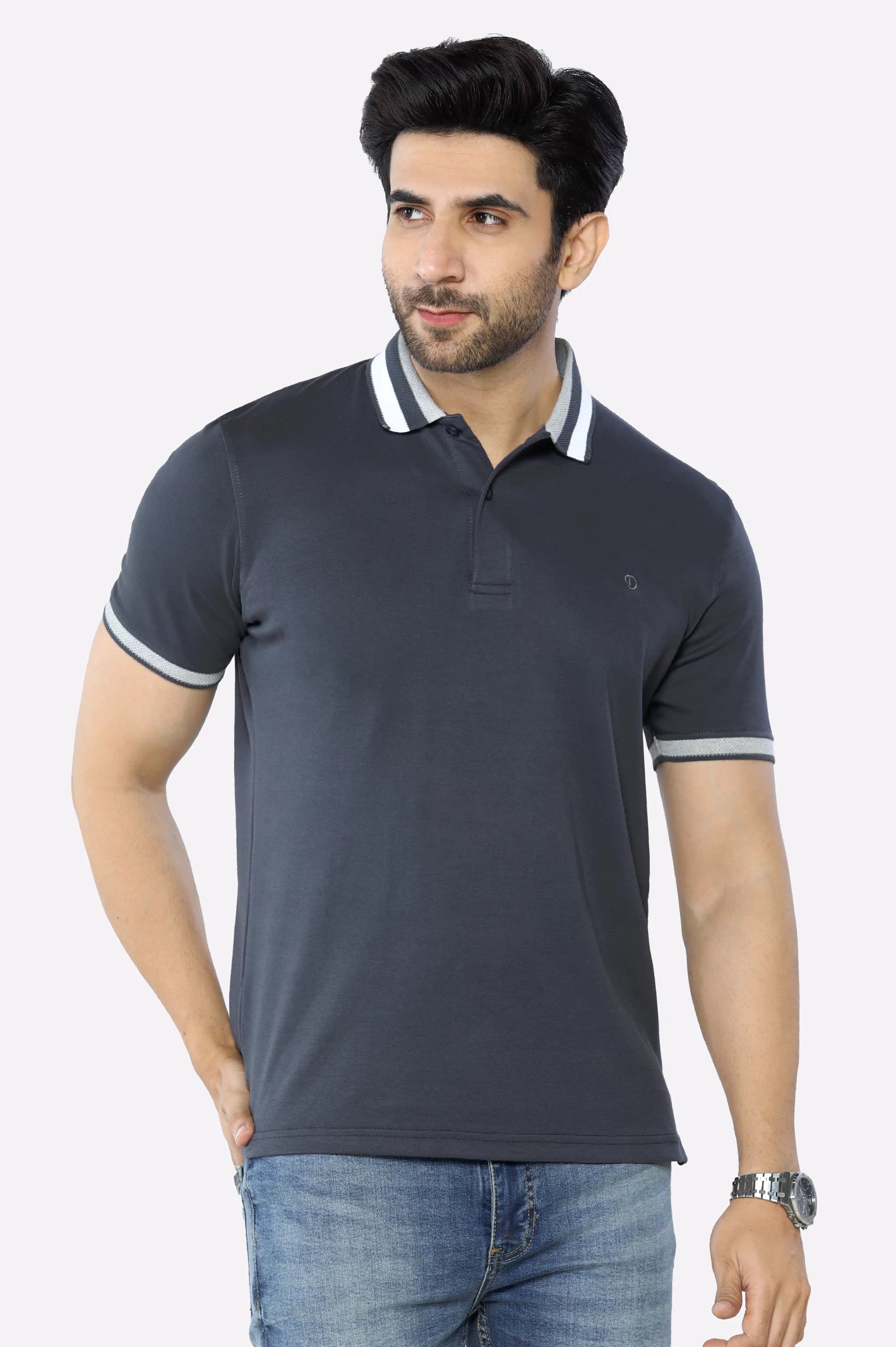 Limited-time sale: Save on all your favorite clothing items. Grey Jacquard Collar Polo Limited-time sale: Save on all your favorite clothing items. Grey Jacquard Collar Polo