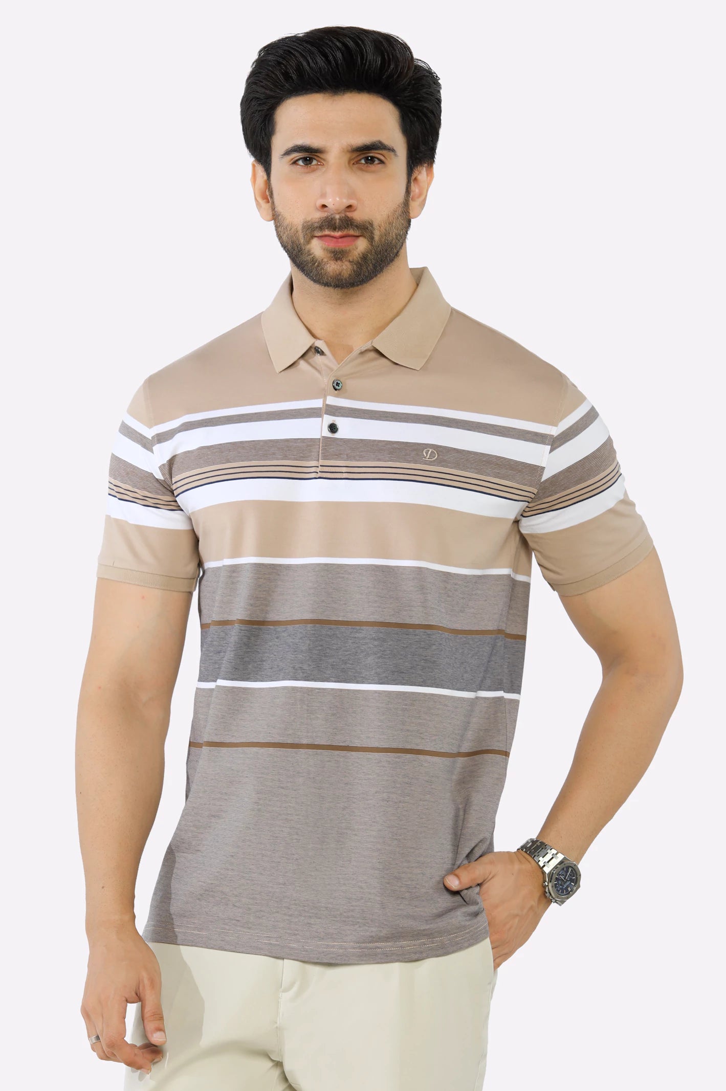 Shop stylish men’s clothing and enjoy amazing discounts.  Beige Yarn Dyed Polo
