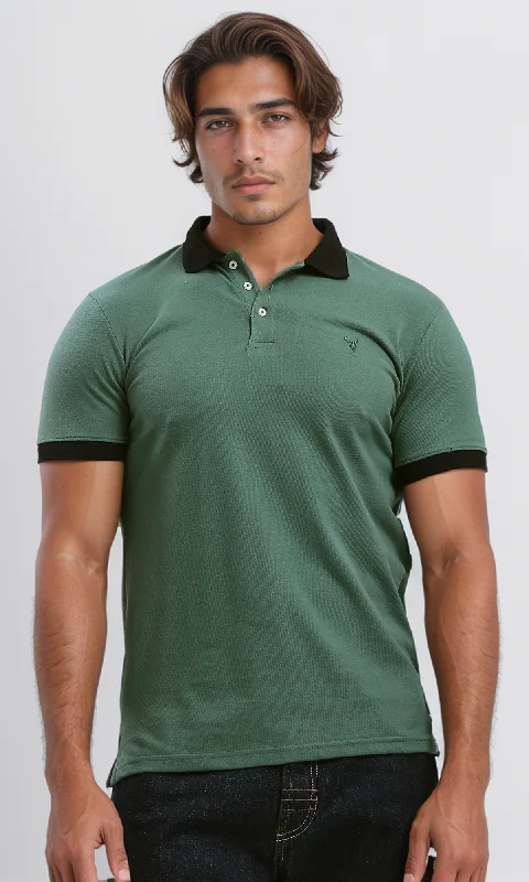 Shop exclusive offers on men’sapparel   O188761 Green Solid Polo Shirt With Classic Collar