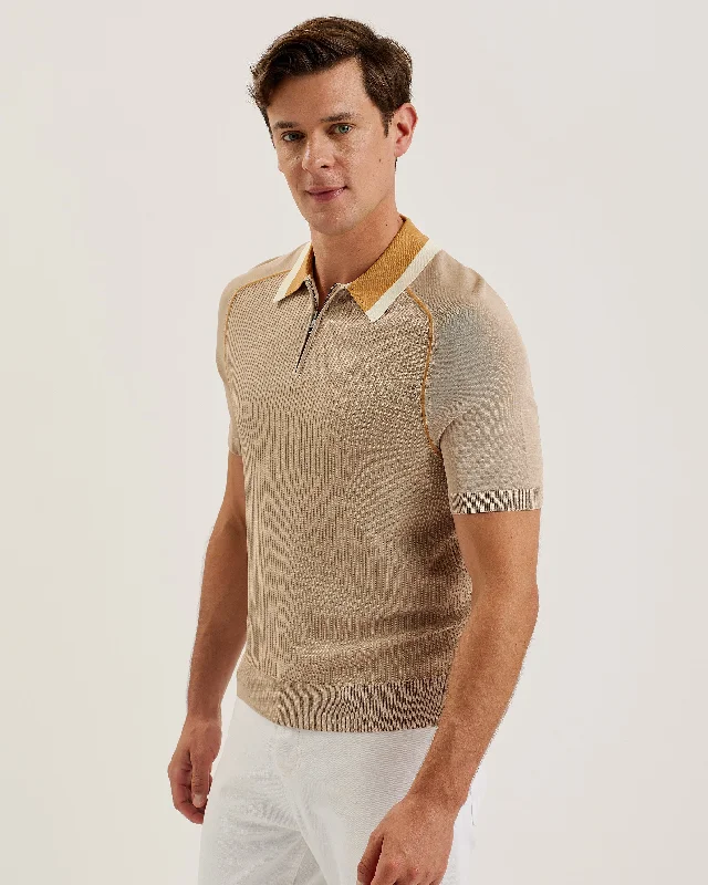 Enjoy exclusive discounts.  Paxto Ss Regular Textured Zip Polo Taupe