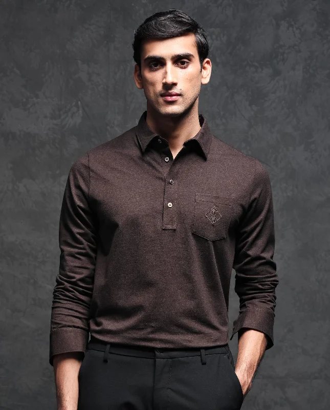 Huge deals on men’s clothing – Limited-time only!  Rare Rabbit Men's Ralfet Brown Cotton Lycra Fabric Collared Neck Full Sleeves Embroidery Monogram Melange Polo T-Shirt