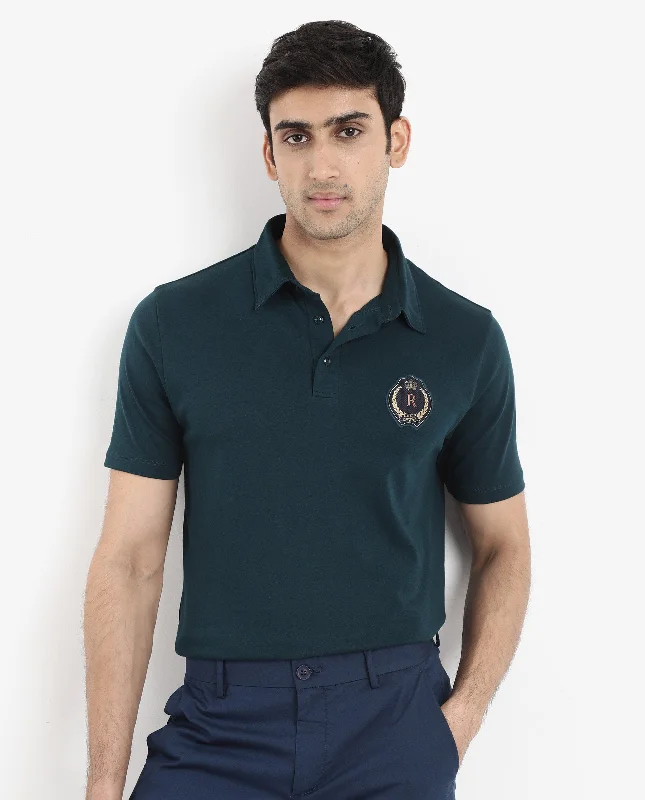 Buy more, save more – Rare Rabbit Men's Ritz Dark Green Cotton Fabric Short Sleeve Regular Fit Solid Polo T-Shirt Buy more, save more – Rare Rabbit Men's Ritz Dark Green Cotton Fabric Short Sleeve Regular Fit Solid Polo T-Shirt