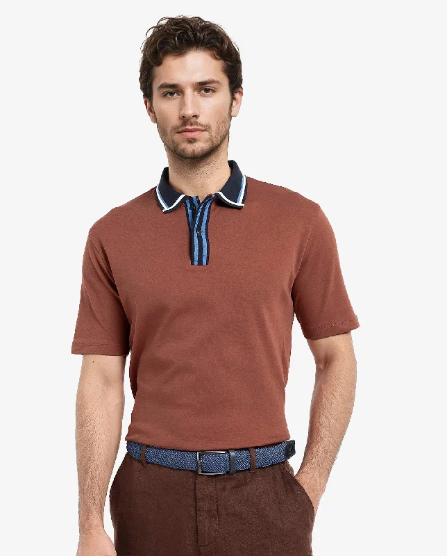 Shop stylish  fashion – Get huge savings on men’s clothing.  Rare Rabbit Men's Territ Light Rust Short Sleeve Collared Neck Regular Fit Plain Polo T-Shirt