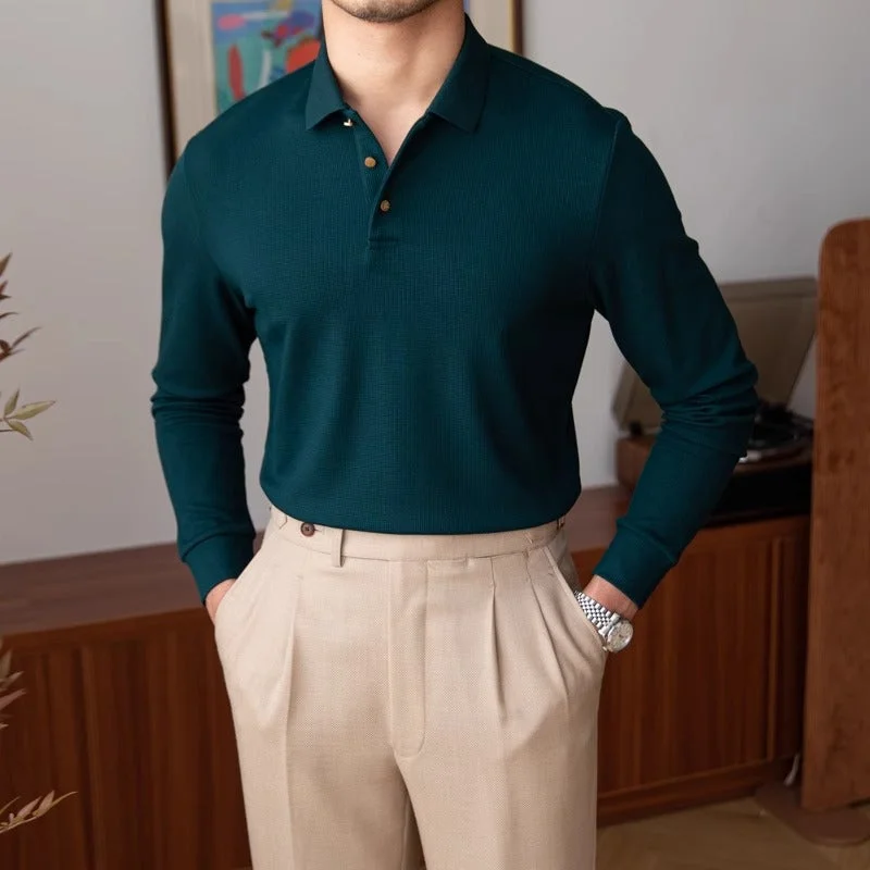 Top-rated clothing on sale – Shop now and get up to 80% off!  Textured Knit Cotton Blend Long Sleeve Polo