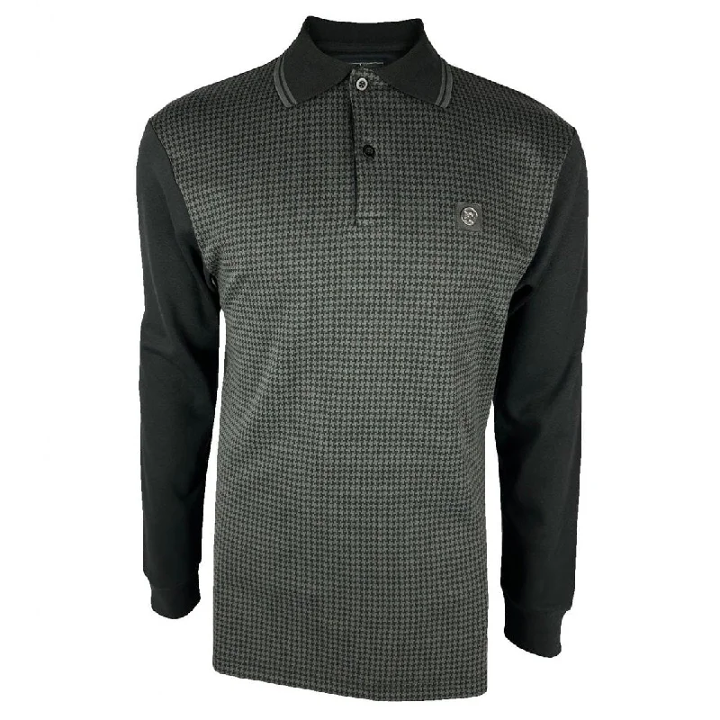 Shop the best clothing sale – Limited-time offer.  Trojan Houndstooth Panel LS Polo Shirt Black