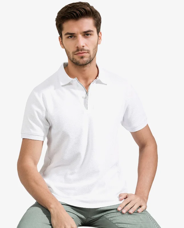 Save on top-selling fashion styles – Big discounts on men’s clothing. Rare Rabbit Men's Turino White Cotton Fabric Collared Neck Half Sleeves Textured Polo T-Shirt Save on top-selling fashion styles – Big discounts on men’s clothing. Rare Rabbit Men's Turino White Cotton Fabric Collared Neck Half Sleeves Textured Polo T-Shirt