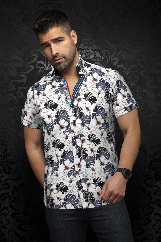 Shop now for fresh styles at discounted prices.  AU NOIR | Short Sleeve Shirt | Axel White Denim