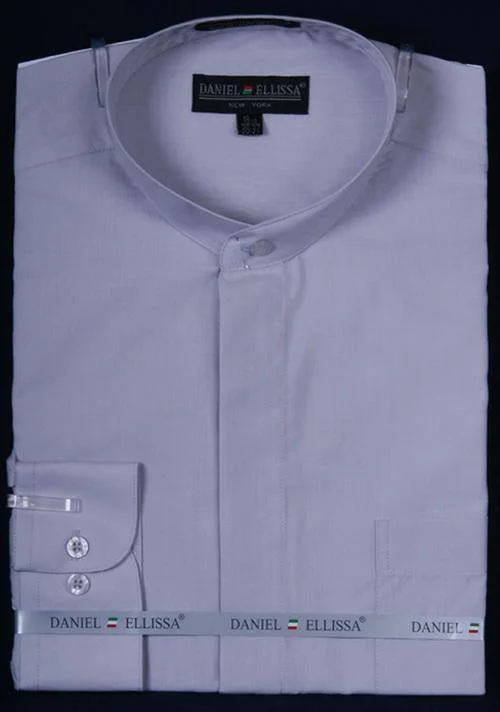 Shop new arrivals in clothing and save –  Banded Collar Dress Shirt ,Silver