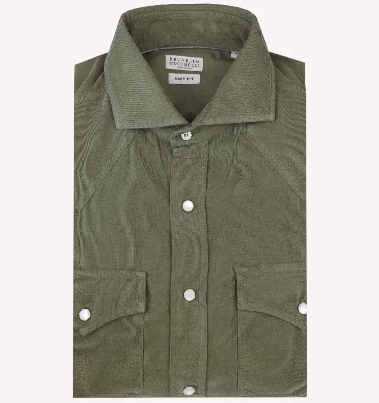 Get ready for the season with exclusive savings on trendy clothes. Brunello Cucinelli Corduroy Western Shirt in Olive Get ready for the season with exclusive savings on trendy clothes. Brunello Cucinelli Corduroy Western Shirt in Olive
