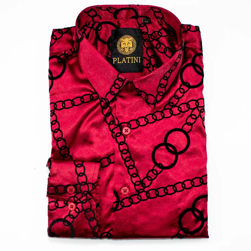 Shop online now for exclusive savings on men’s clothing. Burgundy Satin Chained Slim-Fit Shirt Shop online now for exclusive savings on men’s clothing. Burgundy Satin Chained Slim-Fit Shirt