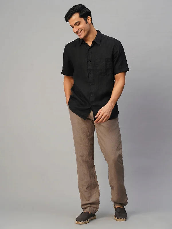 Big discounts – don’t miss out!  Men's Black 100% Linen Regular Fit Shirt