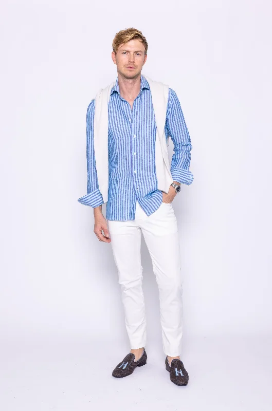 Clearance sale – shop men's clothing at discounted prices! Navy/Green Stripe Linen Shirt Clearance sale – shop men's clothing at discounted prices! Navy/Green Stripe Linen Shirt