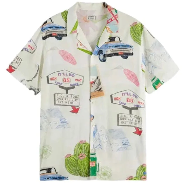 Shop the latest trends in men's clothing at unbeatable prices. Scotch & Soda Printed Camp Collar Shirt (On The Road) 180333 Shop the latest trends in men's clothing at unbeatable prices. Scotch & Soda Printed Camp Collar Shirt (On The Road) 180333