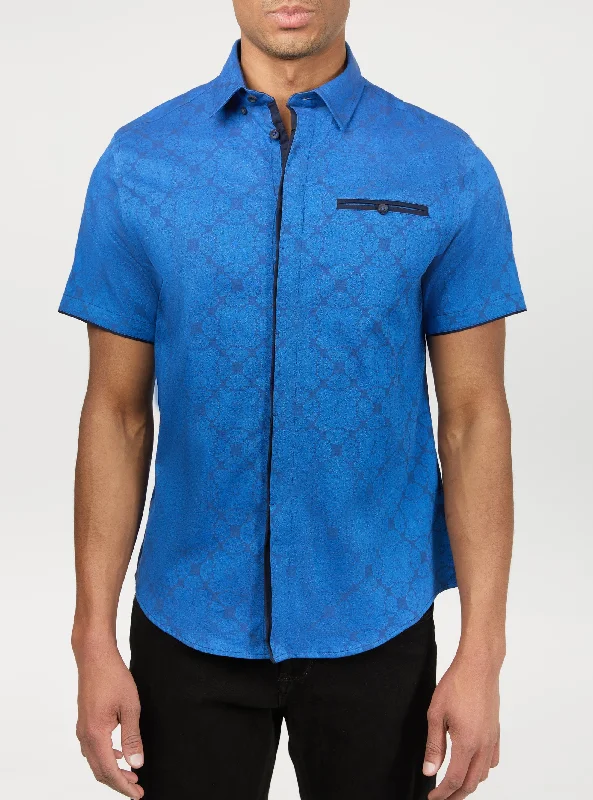 Limited-time offer!  Short-sleeved floral jacquard shirt