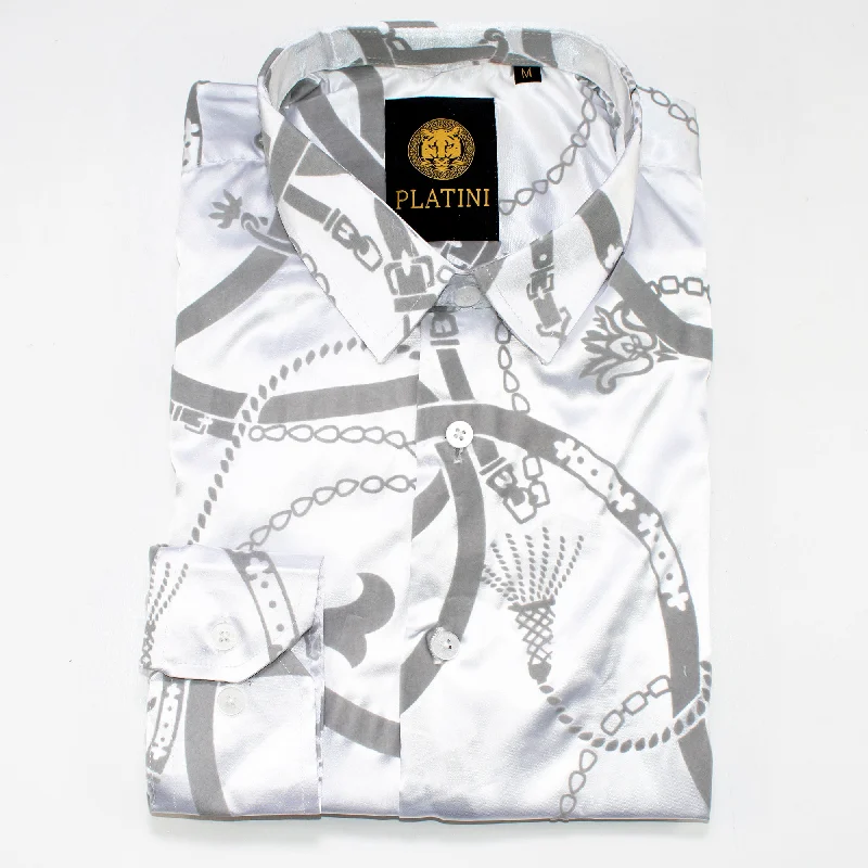 Men’s wardrobe essentials now at unbeatable prices. White Satin Chained Slim-Fit Shirt Men’s wardrobe essentials now at unbeatable prices. White Satin Chained Slim-Fit Shirt
