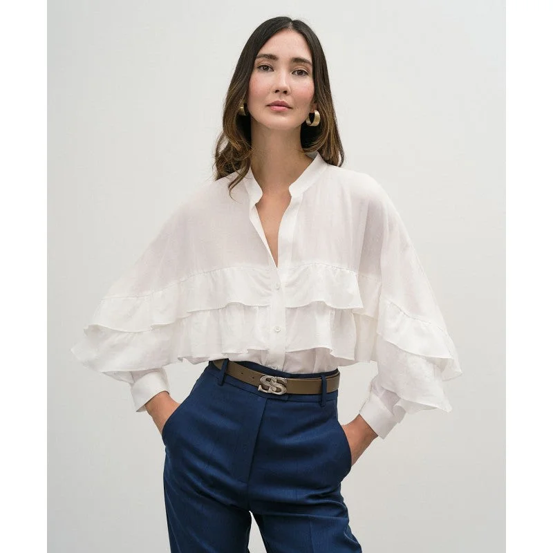 A perfect wardrobe for fashionable women   Access White Shirt With Ruffles