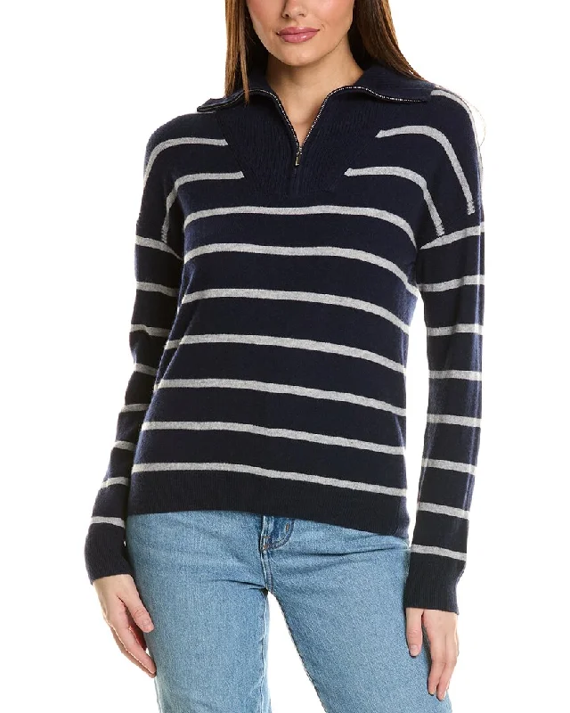 Stylish and comfortable outfits for women   Amicale Cashmere Striped 1/4-Zip Cashmere Pullover