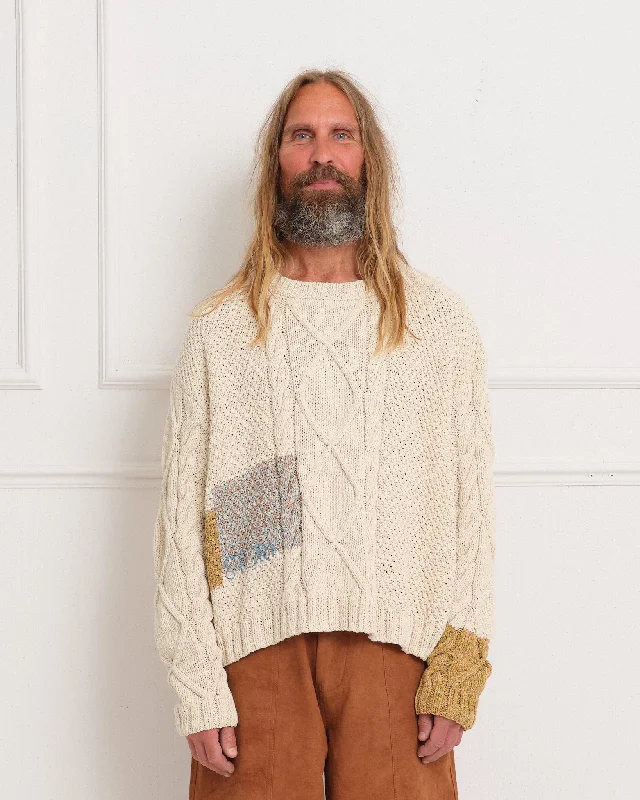Uncover unique pieces for your perfect wardrobe   Cable Knit Jumper - Ecru Darn-Knit