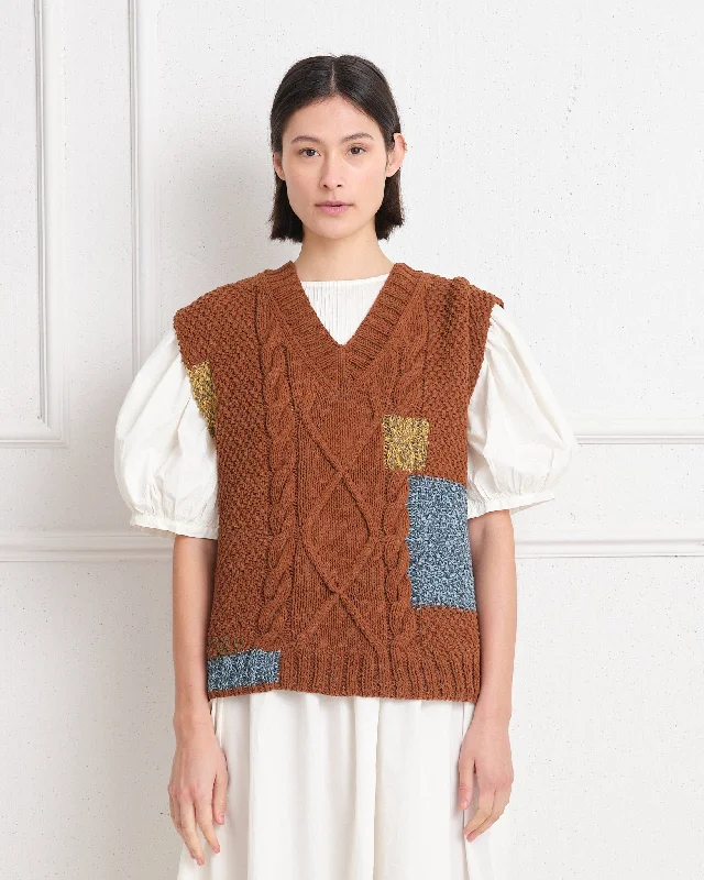 Trendsetting women’s clothing for fashion lovers   Cable Knit Vest - Brown Darn-Knit