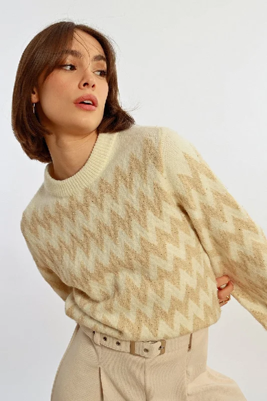 High-fashion styles at affordable prices Lili SIdonio Off White Jumper With Gold Zig Zag Print High-fashion styles at affordable prices Lili SIdonio Off White Jumper With Gold Zig Zag Print