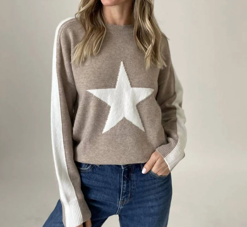 Chic, modern looks for the stylish woman   Star Graphic Sweater In Latte/white