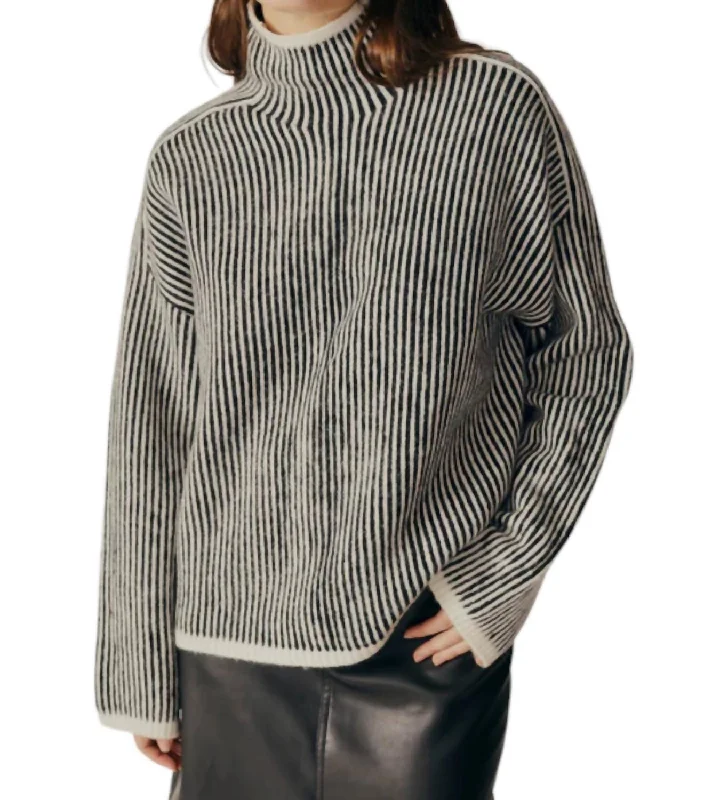 High-fashion styles at affordable prices   Stripe Turtleneck Sweater In Black