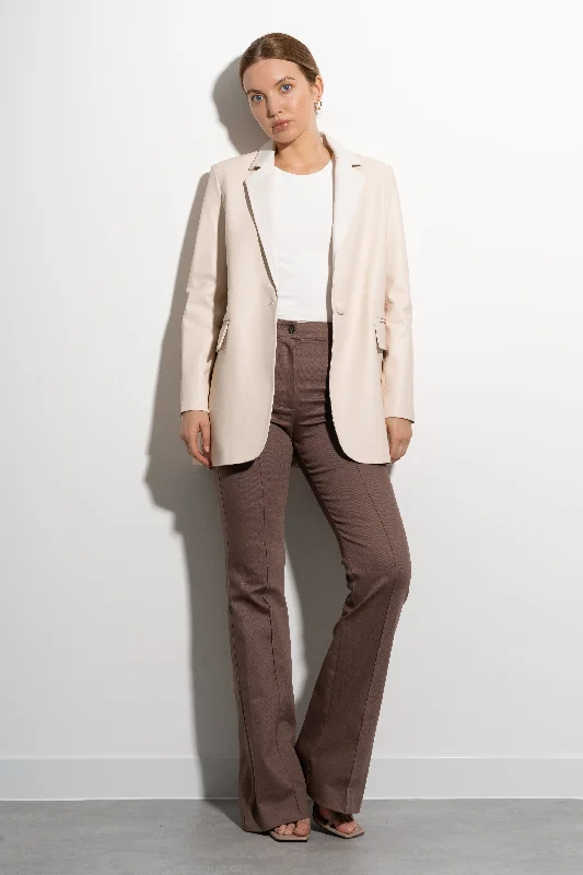 Luxy Contrasting Leather Blazer- Parchment