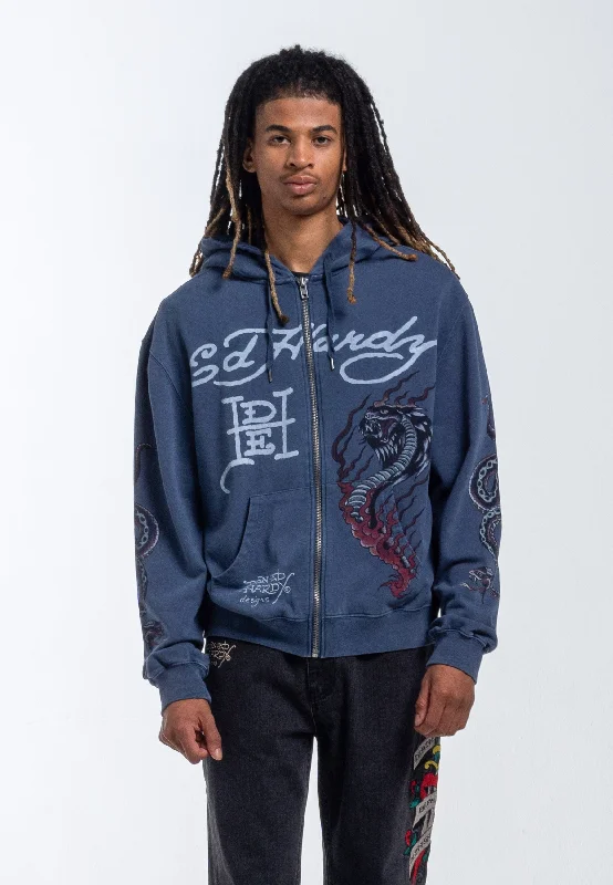 Fresh clothing styles are here – Shop now for exclusive discounts!  Mens Double Venom Graphic Zip Through Hoodie - Indigo