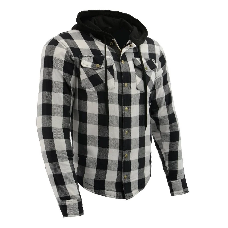 Shop clothing essentials at a fraction of the price –  Milwaukee Leather MPM1629 Men's Plaid Hooded Flannel Biker Shirt with CE Approved Armor - Reinforced w/ Aramid Fibers